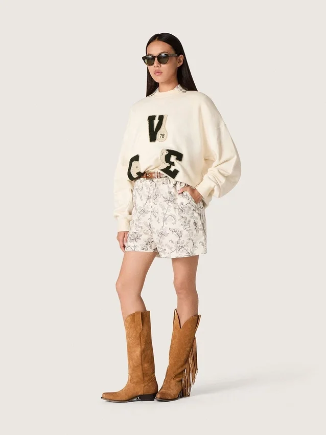 Chemise carrée en coton pour femme à imprimé floral noir et blanc