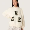 Sweat-shirt unisexe Star en coton, blanc vintage, avec écussons brodés VCE