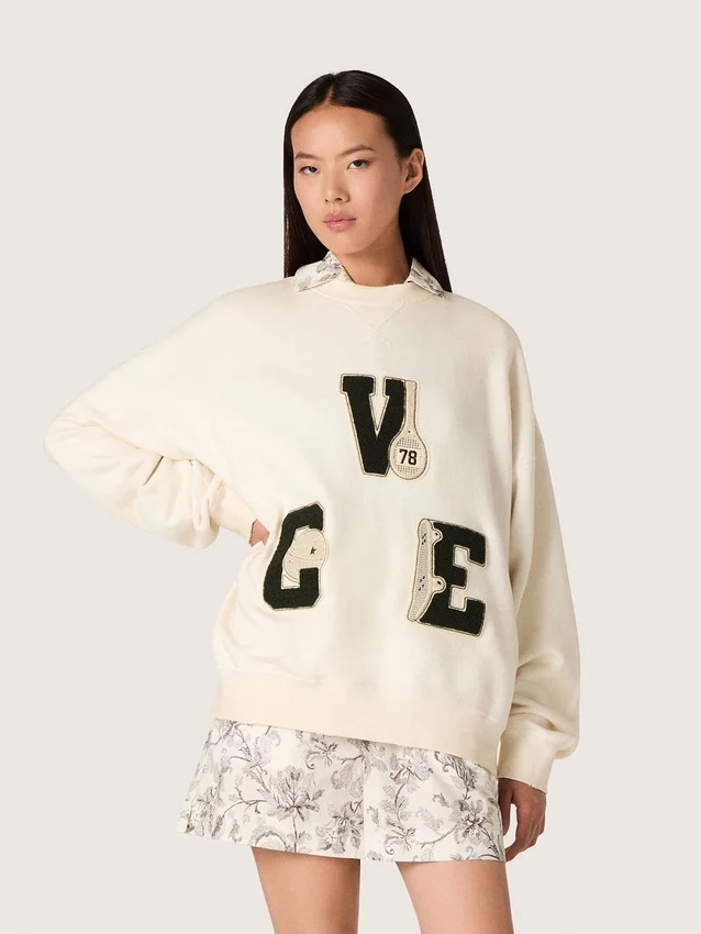 Sweat-shirt unisexe Star en coton, blanc vintage, avec écussons brodés VCE