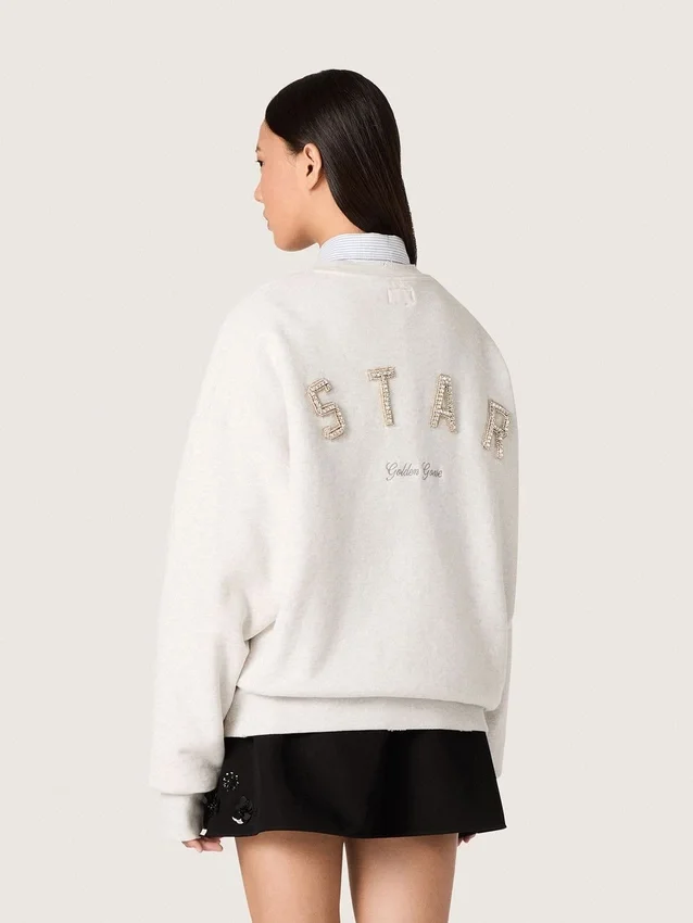 Sweat-shirt unisexe Star en coton gris avec broderies et cristaux
