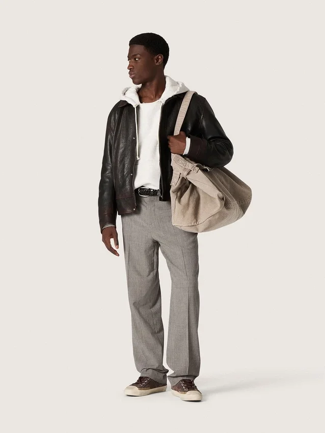 Blouson aviateur pour homme en cuir nappa bordeaux