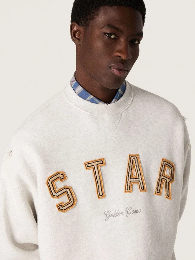 Sweat-shirt unisexe « Star » en coton gris chiné avec broderie « Star »