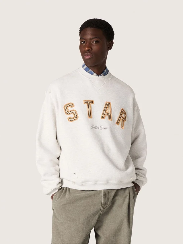 Sweat-shirt unisexe « Star » en coton gris chiné avec broderie « Star »