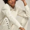 Sweat-shirt zippé blanc « Papyrus » de la Star Collection, avec col orné de cristaux