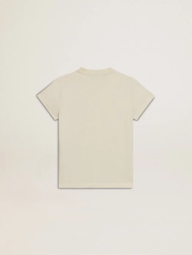 T-shirt en coton pour filles, blanc délavé, avec broderie rouge sur la poitrine