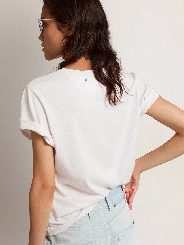 T-shirt femme slim-fit effet vieilli, blanc