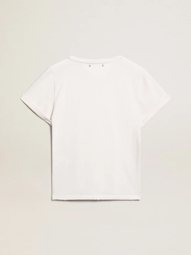 T-shirt femme slim-fit effet vieilli, blanc