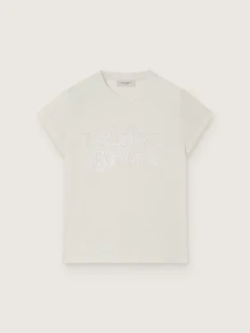 T-shirt Journey pour fille en jersey de coton blanc avec clous argentés