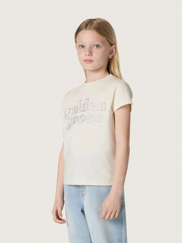 T-shirt Journey pour fille en jersey de coton blanc avec clous argentés