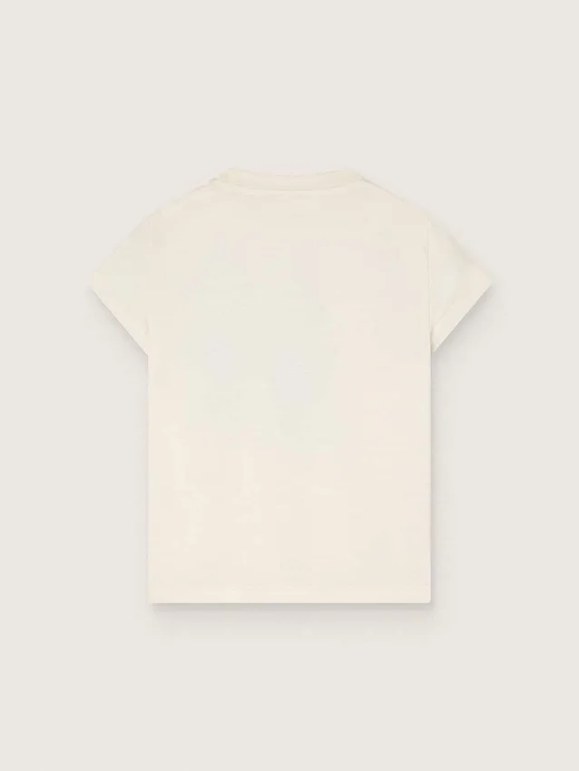 T-shirt Journey pour filles en jersey de coton blanc avec imprimé numérique de la mascotte et applications de cristaux