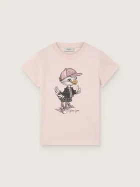 T-shirt Journey pour filles en jersey de coton rose avec imprimé numérique de la mascotte