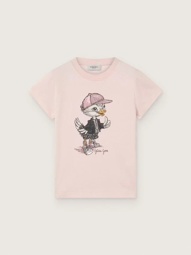 T-shirt Journey pour filles en jersey de coton rose avec imprimé numérique de la mascotte