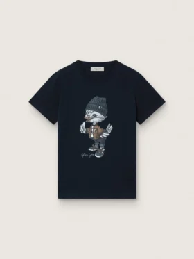 T-shirt Journey pour garçon en jersey de coton bleu avec imprimé numérique de la mascotte