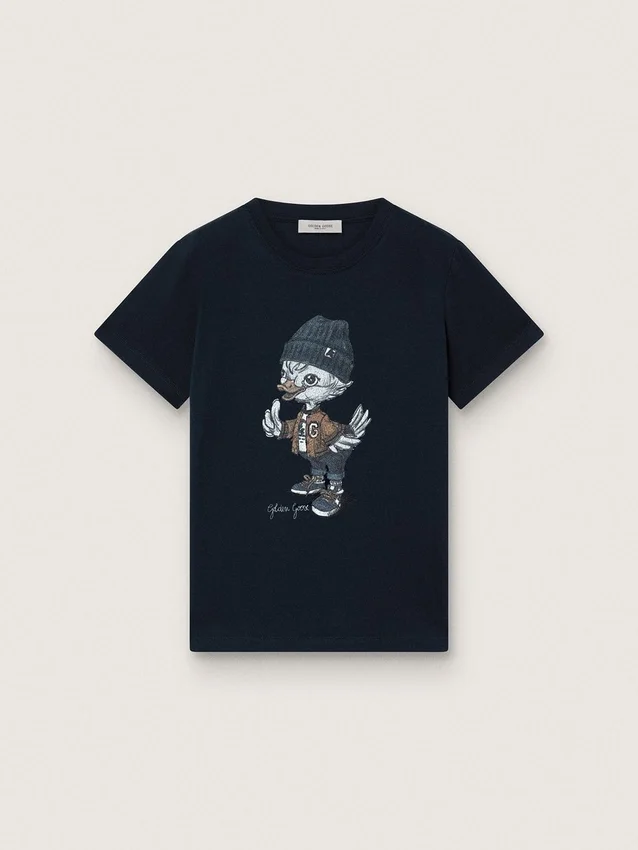 T-shirt Journey pour garçon en jersey de coton bleu avec imprimé numérique de la mascotte
