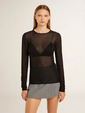T-shirt noir à col rond pour femme