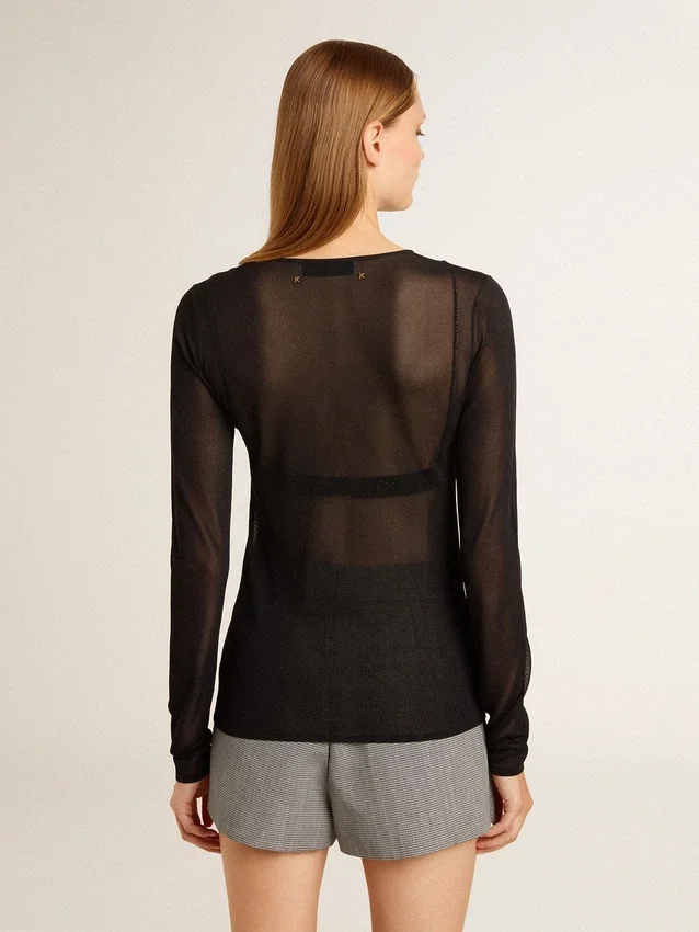 T-shirt noir à col rond pour femme