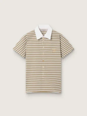 T-shirt polo pour femme en jersey rayé avec col contrasté