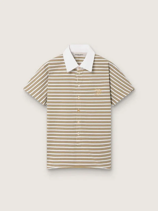 T-shirt polo pour femme en jersey rayé avec col contrasté