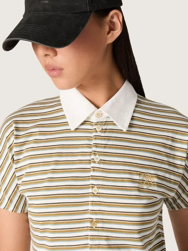 T-shirt polo pour femme en jersey rayé avec col contrasté