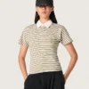 T-shirt polo pour femme en jersey rayé avec col contrasté