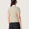 T-shirt polo pour femme en jersey rayé avec col contrasté