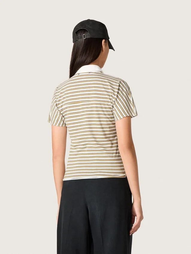 T-shirt polo pour femme en jersey rayé avec col contrasté