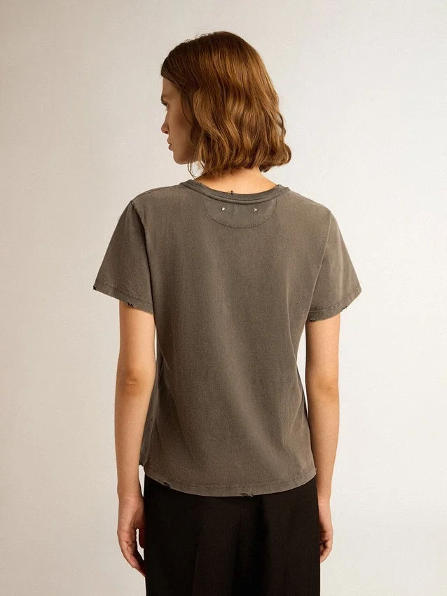 T-shirt slim effet vieilli, gris anthracite