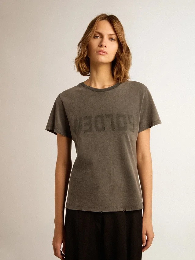 T-shirt slim effet vieilli, gris anthracite