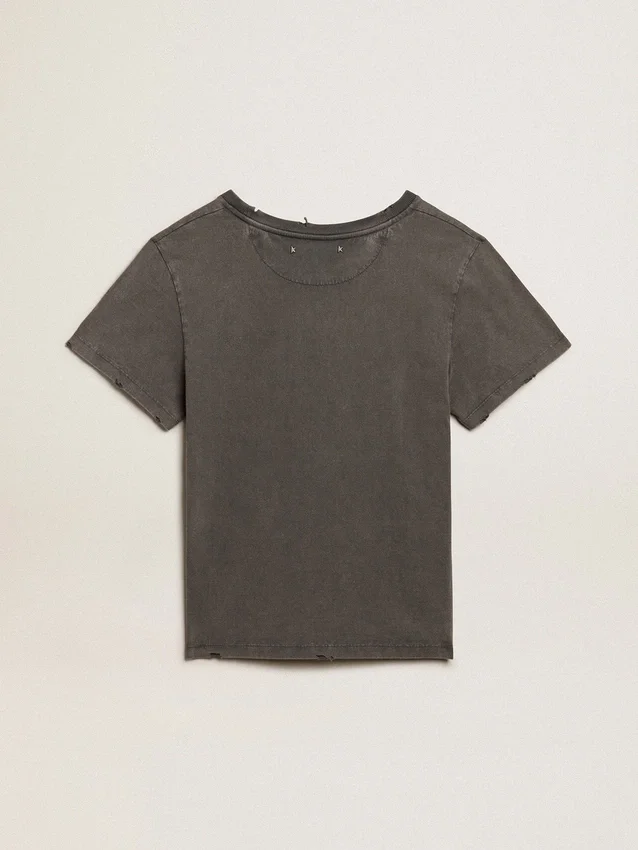 T-shirt slim effet vieilli, gris anthracite