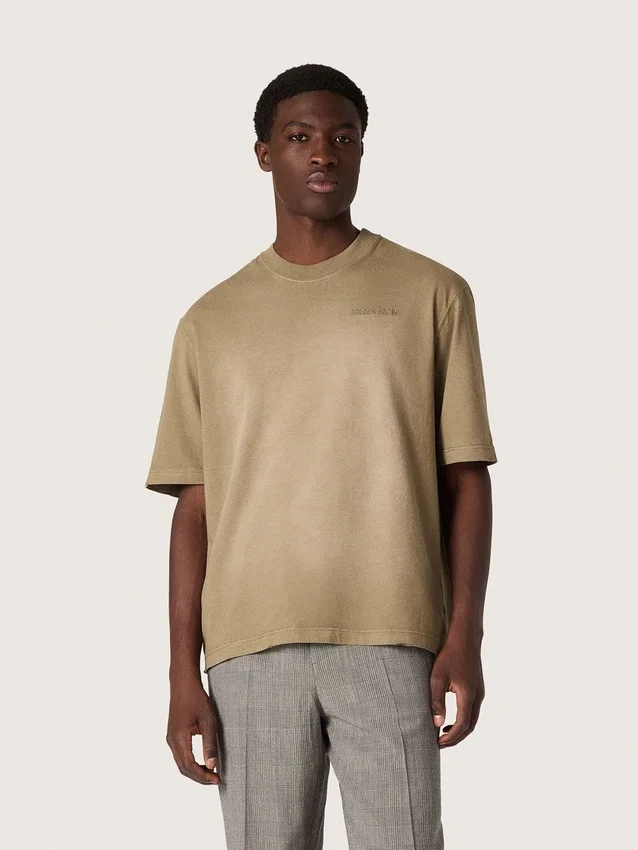 T-shirt unisexe en jersey de coton beige avec logo brodé