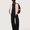 Blouson aviateur unisexe en maille jacquard blanche et bordeaux
