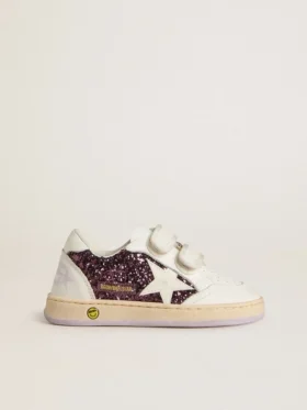 Teen Ball Star en paillettes violettes avec étoile en cuir blanc et languette au talon