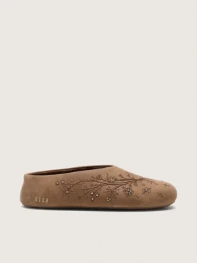 Tierra pour femme en daim couleur tabac avec motif floral et clous