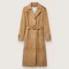 Trench-coat femme à ceinture en daim couleur sable