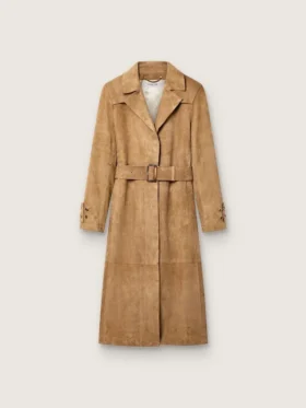 Trench-coat femme à ceinture en daim couleur sable