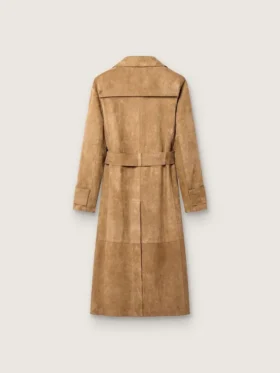 Trench-coat femme à ceinture en daim couleur sable