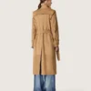 Trench-coat femme à ceinture en daim couleur sable