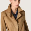 Trench-coat femme à ceinture en daim couleur sable