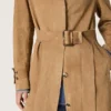 Trench-coat femme à ceinture en daim couleur sable