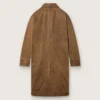 Trench-coat unisexe en sergé ciré marron avec détails en cuir