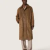 Trench-coat unisexe en sergé ciré marron avec détails en cuir