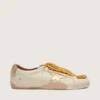 True-Star pour femme en cuir nappa blanc avec étoile dorée et languette de talon en daim beige