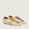 True-Star pour femme en cuir nappa blanc avec étoile dorée et languette de talon en daim beige