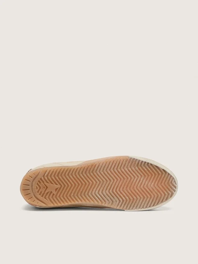 True-Star pour femme en cuir nappa blanc avec étoile dorée et languette de talon en daim beige