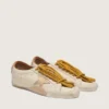 True-Star pour femme en cuir nappa blanc avec étoile dorée et languette de talon en daim beige