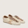 True-Star pour femme en cuir nappa blanc avec étoile dorée et languette de talon en daim beige