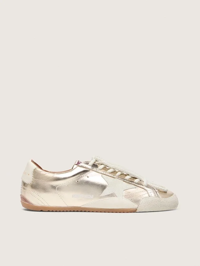 True-Star pour femme en cuir platine métallisé avec étoile en daim gris clair