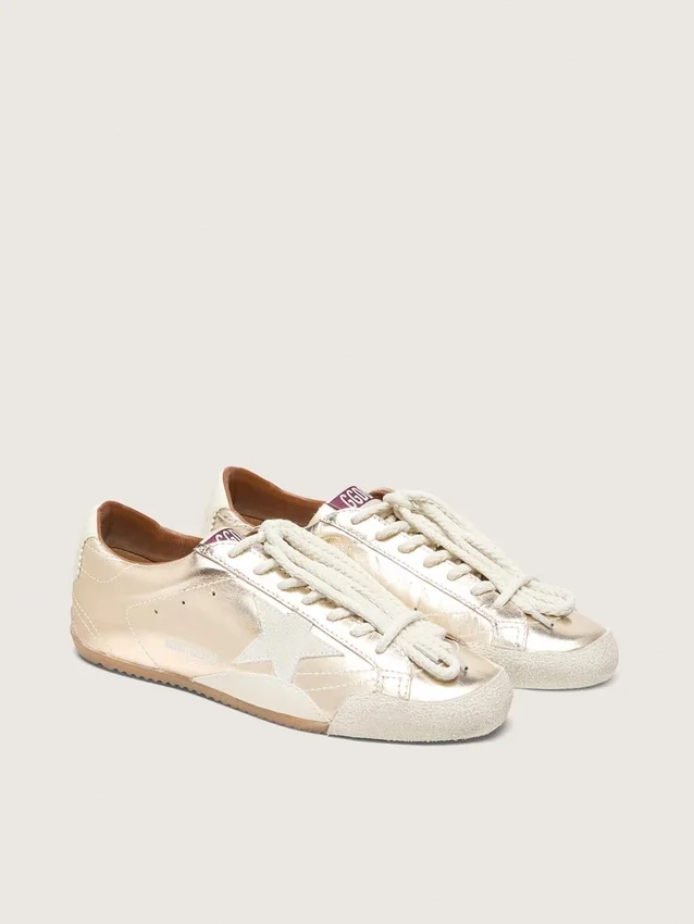 True-Star pour femme en cuir platine métallisé avec étoile en daim gris clair