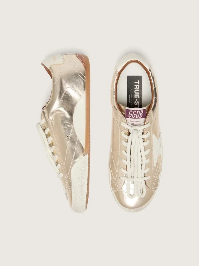 True-Star pour femme en cuir platine métallisé avec étoile en daim gris clair