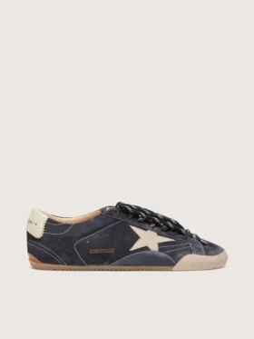 True-Star pour femme en daim bleu foncé avec étoile et languette au talon en cuir nappa blanc